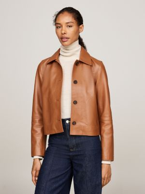 Cropped tan leather jacket hotsell