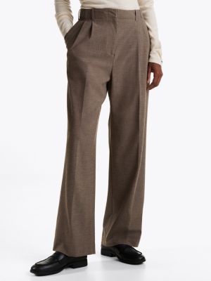 brown flannel relaxed straight leg trousers for women tommy hilfiger