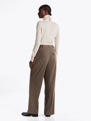 brown flannel relaxed straight leg trousers for women tommy hilfiger