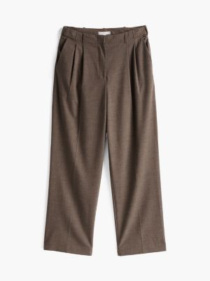 brown flannel relaxed straight leg trousers for women tommy hilfiger