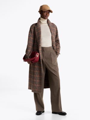 brown flannel relaxed straight leg trousers for women tommy hilfiger