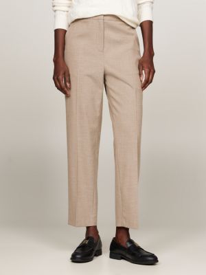 pantaloni chino slim fit dritti in flanella beige da donne tommy hilfiger