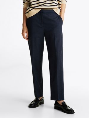 pantaloni chino slim fit dritti in flanella blu da donne tommy hilfiger