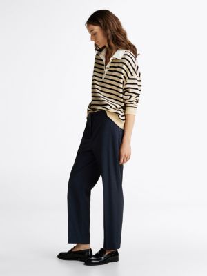 pantaloni chino slim fit dritti in flanella blu da donne tommy hilfiger