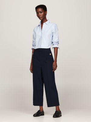 blue twill relaxed straight leg trousers for women tommy hilfiger