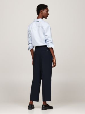 blue twill relaxed straight leg trousers for women tommy hilfiger