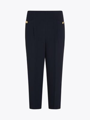 blue twill relaxed straight leg trousers for women tommy hilfiger