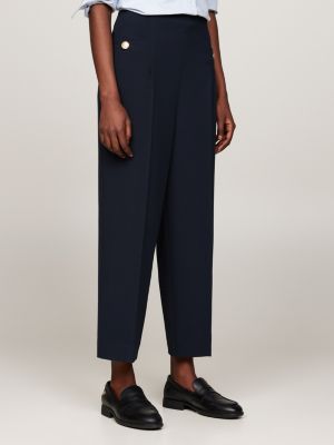 blue twill relaxed straight leg trousers for women tommy hilfiger