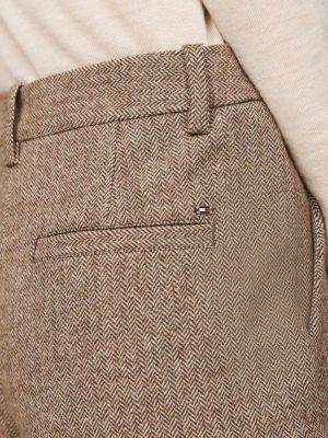 brown herringbone slim straight leg trousers for women tommy hilfiger