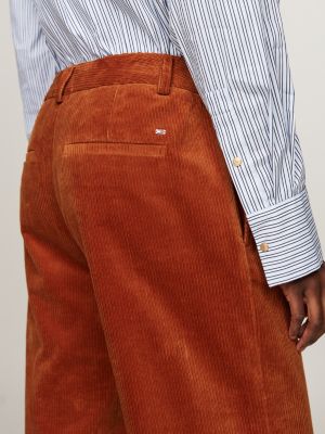 brown corduroy relaxed straight leg trousers for women tommy hilfiger