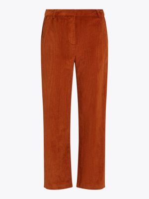 brown corduroy relaxed straight leg trousers for women tommy hilfiger