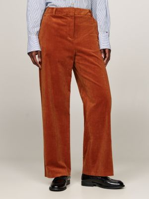 brown corduroy relaxed straight leg trousers for women tommy hilfiger