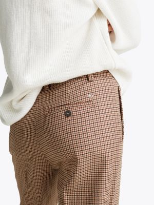 brown check slim straight leg trousers for women tommy hilfiger