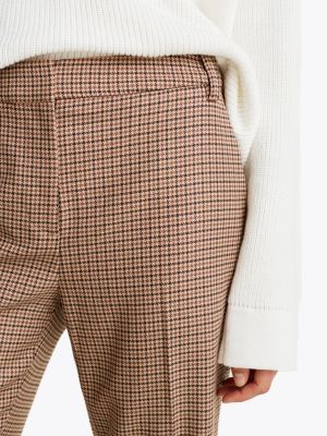 brown check slim straight leg trousers for women tommy hilfiger