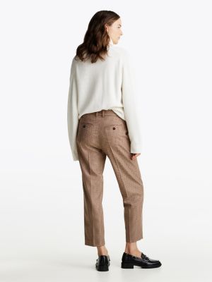 pantalon slim droit à carreaux marron pour femmes tommy hilfiger