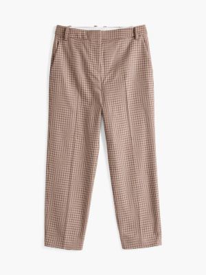 brown check slim straight leg trousers for women tommy hilfiger