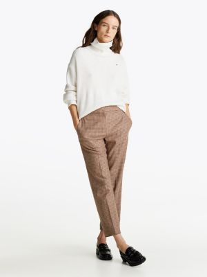 brown check slim straight leg trousers for women tommy hilfiger