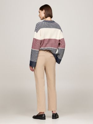 beige stretch cotton slim straight chinos for women tommy hilfiger