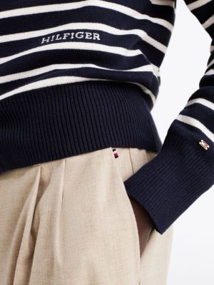 pantalón de mezcla de lana amplio y recto beige de mujeres tommy hilfiger