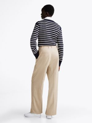 beige wool blend relaxed straight leg trousers for women tommy hilfiger