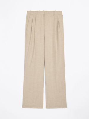 pantalón de mezcla de lana amplio y recto beige de mujeres tommy hilfiger