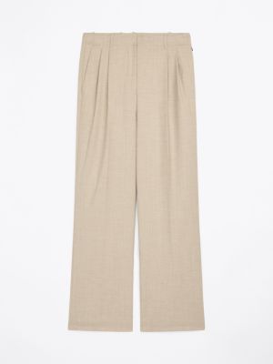 beige relaxed fit straight leg broek van wolmix voor dames - tommy hilfiger