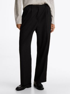 black wool blend relaxed straight leg trousers for women tommy hilfiger