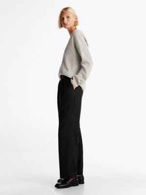 pantalón de mezcla de lana amplio y recto negro de mujeres tommy hilfiger