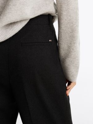 pantalón de mezcla de lana amplio y recto negro de mujeres tommy hilfiger