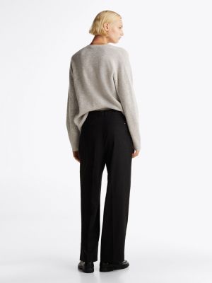 pantalón de mezcla de lana amplio y recto negro de mujeres tommy hilfiger
