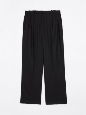 black wool blend relaxed straight leg trousers for women tommy hilfiger