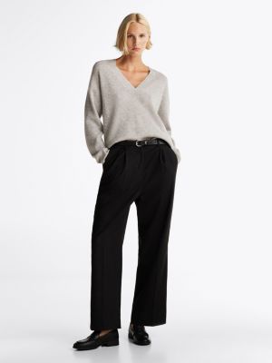 pantaloni relaxed fit dritti in misto lana black da donne tommy hilfiger