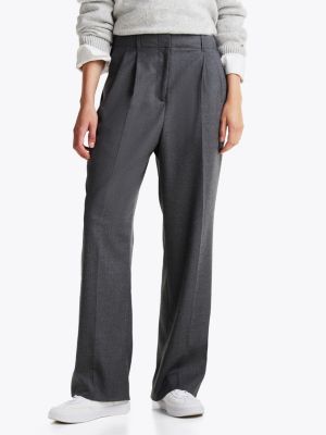 grey wool blend relaxed straight leg trousers for women tommy hilfiger