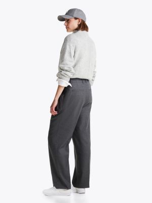 grey wool blend relaxed straight leg trousers for women tommy hilfiger