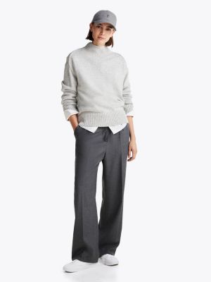 grey wool blend relaxed straight leg trousers for women tommy hilfiger