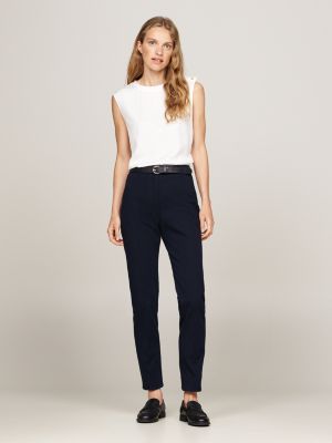 pantaloni slim fit in gabardine blu da donne tommy hilfiger