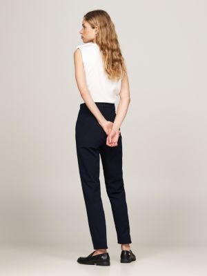 blue gabardine slim trousers for women tommy hilfiger