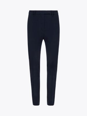 blue gabardine slim trousers for women tommy hilfiger