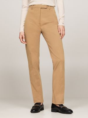 pantaloni slim fit in gabardine brown da donne tommy hilfiger