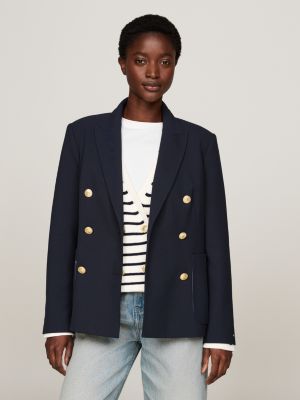 blue twill double breasted slim fit blazer for women tommy hilfiger