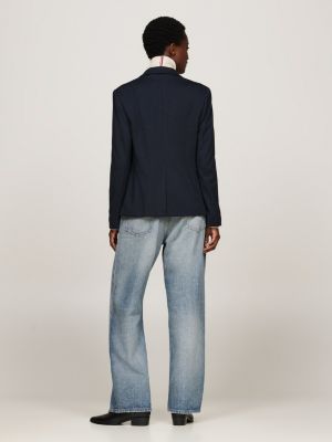 blau slim fit blazer mit stickerei auf der tasche für damen - tommy hilfiger