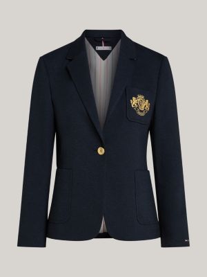 blauw slim fit blazer met geborduurde zak voor dames - tommy hilfiger