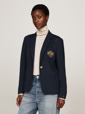 blau slim fit blazer mit stickerei auf der tasche für damen - tommy hilfiger