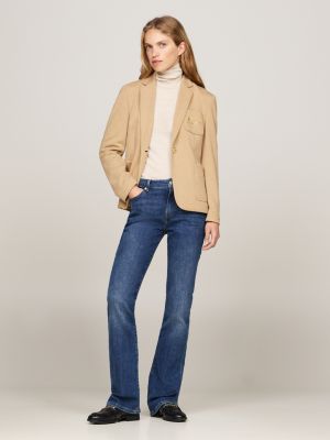 beige pocket embroidery slim fit blazer for women tommy hilfiger