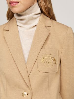 beige pocket embroidery slim fit blazer for women tommy hilfiger