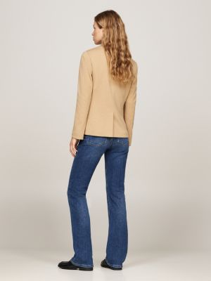 blazer ajusté à poche et broderie beige pour femmes tommy hilfiger
