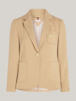 beige pocket embroidery slim fit blazer for women tommy hilfiger