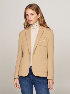 blazer slim fit con tasca e stemma ricamato beige da donne tommy hilfiger