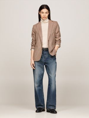 brown check single breasted blazer for women tommy hilfiger