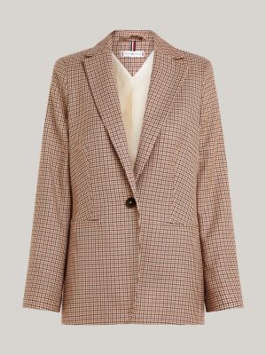 brown check single breasted blazer for women tommy hilfiger